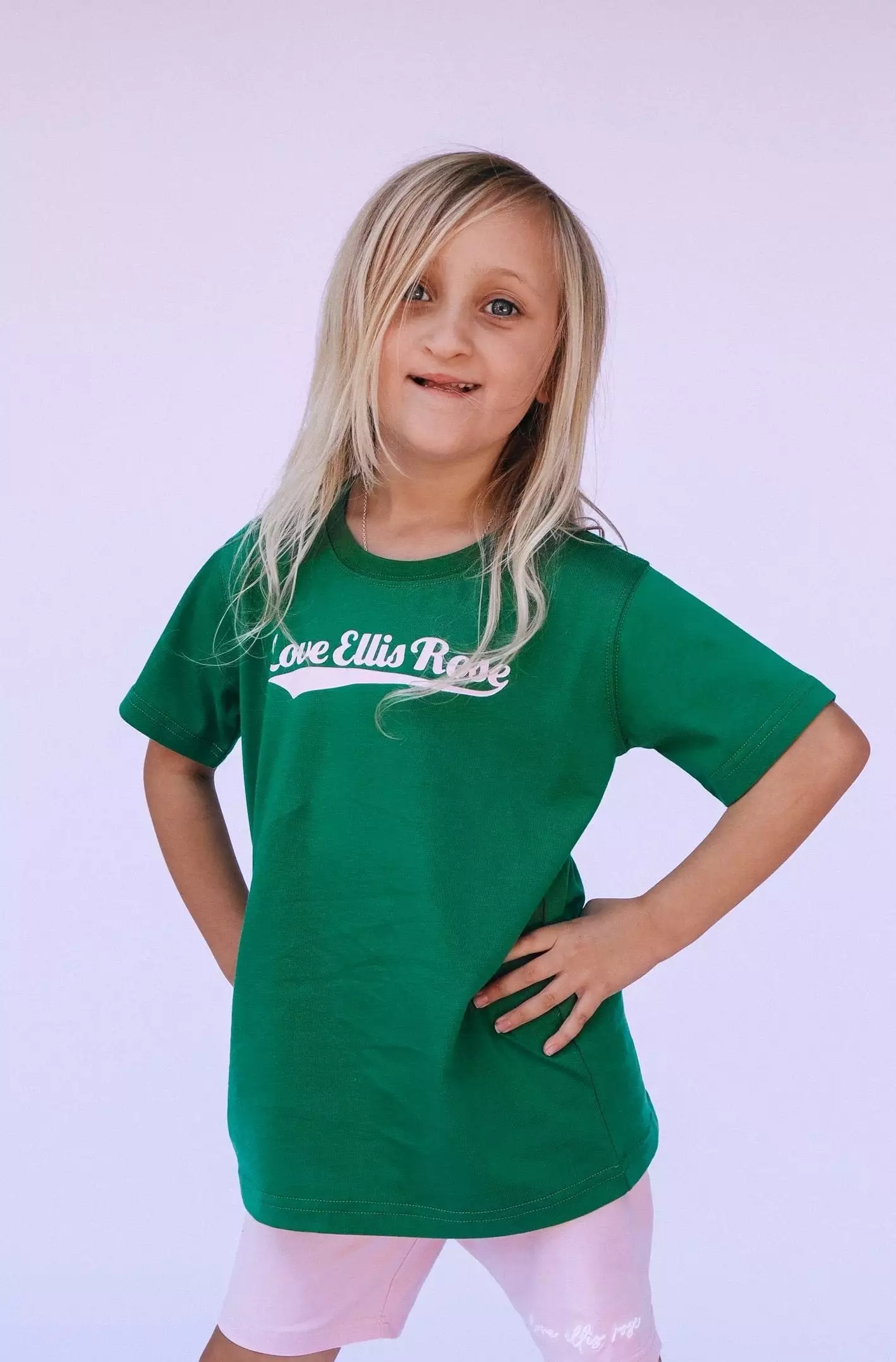 Kids Tee - Green & Pink with Ellis Rose Graphic