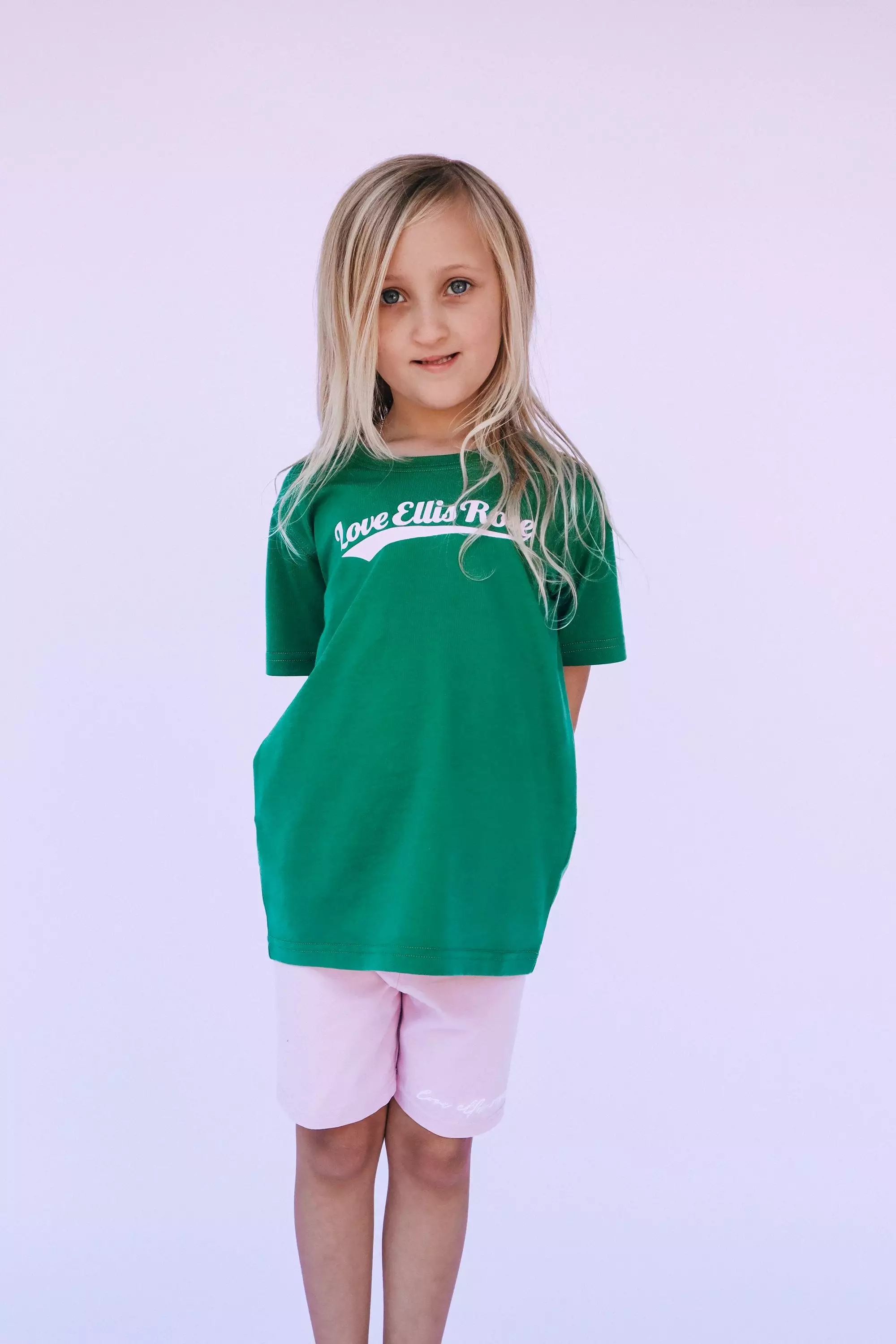 Kids Tee - Green & Pink with Ellis Rose Graphic