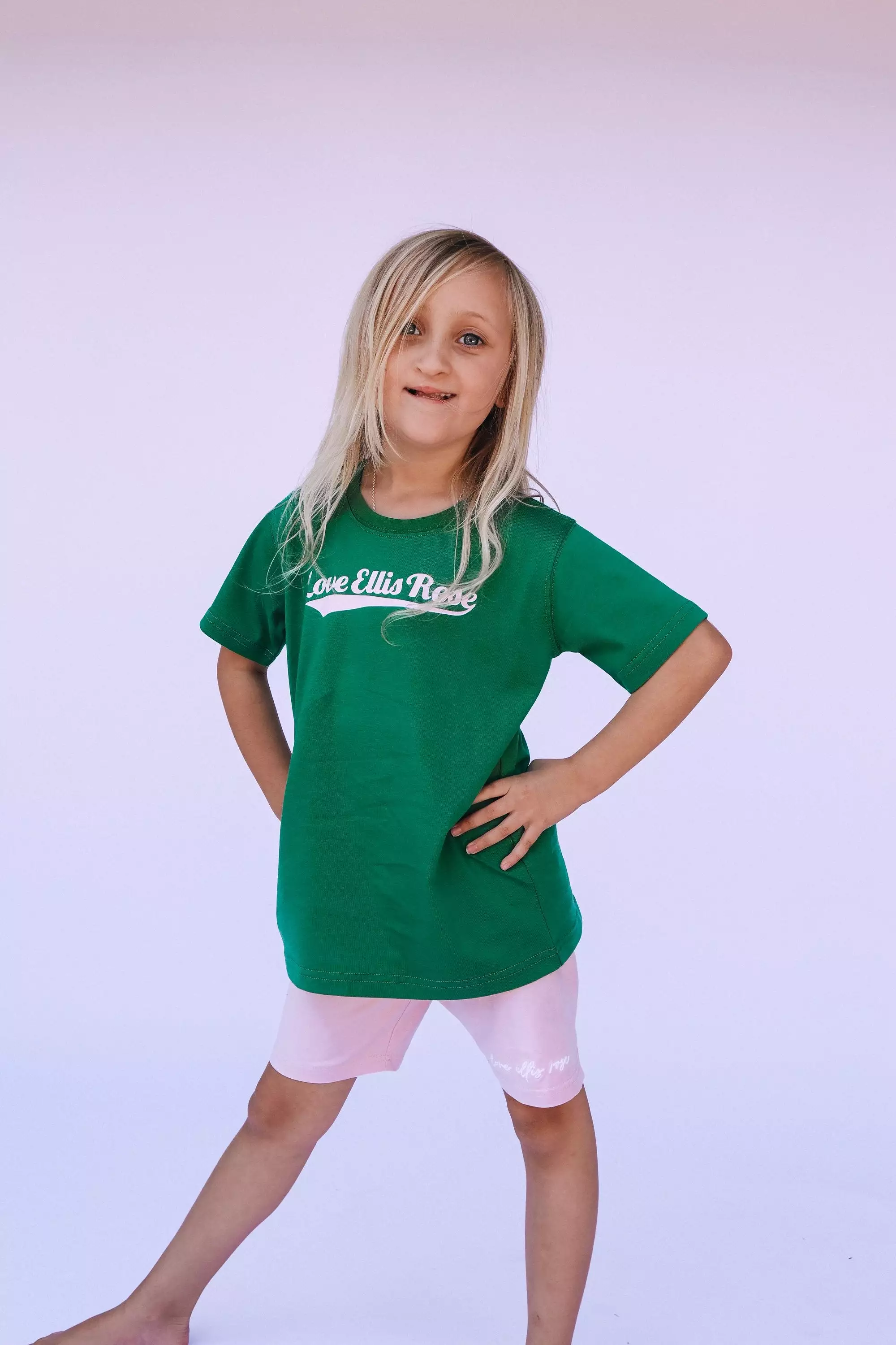 Kids Tee - Green & Pink with Ellis Rose Graphic