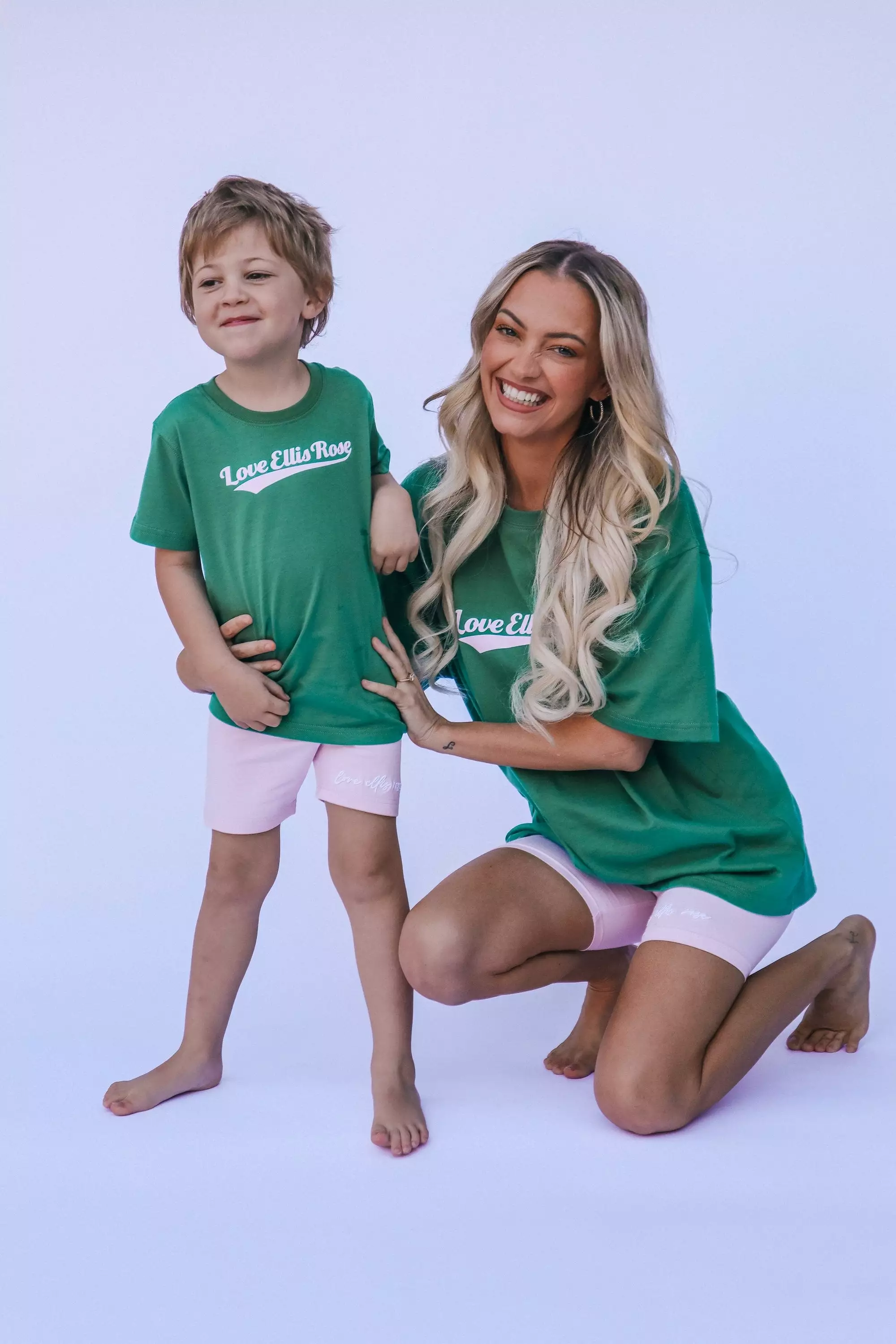 Kids Tee - Green & Pink with Ellis Rose Graphic