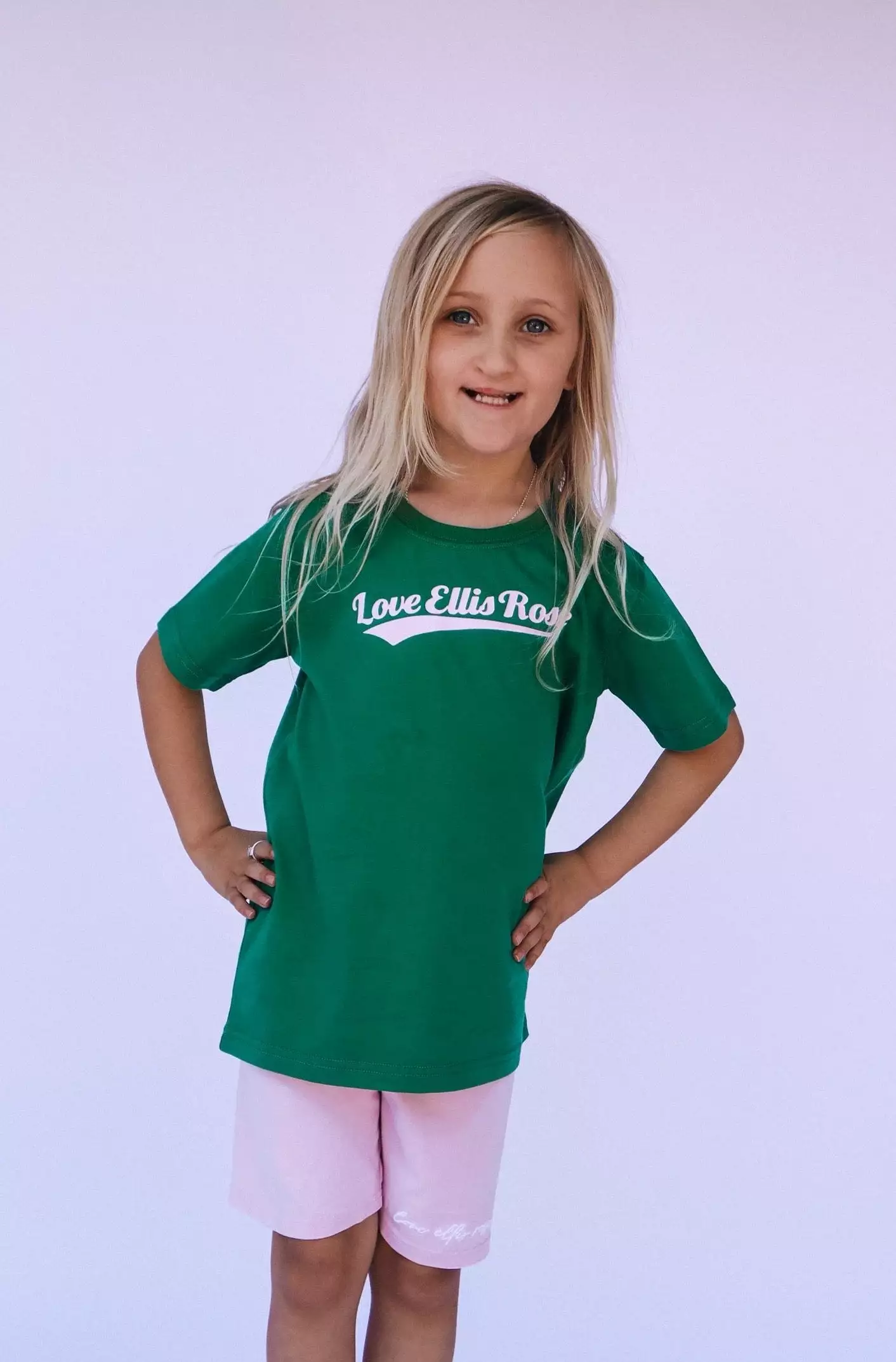 Kids Tee - Green & Pink with Ellis Rose Graphic