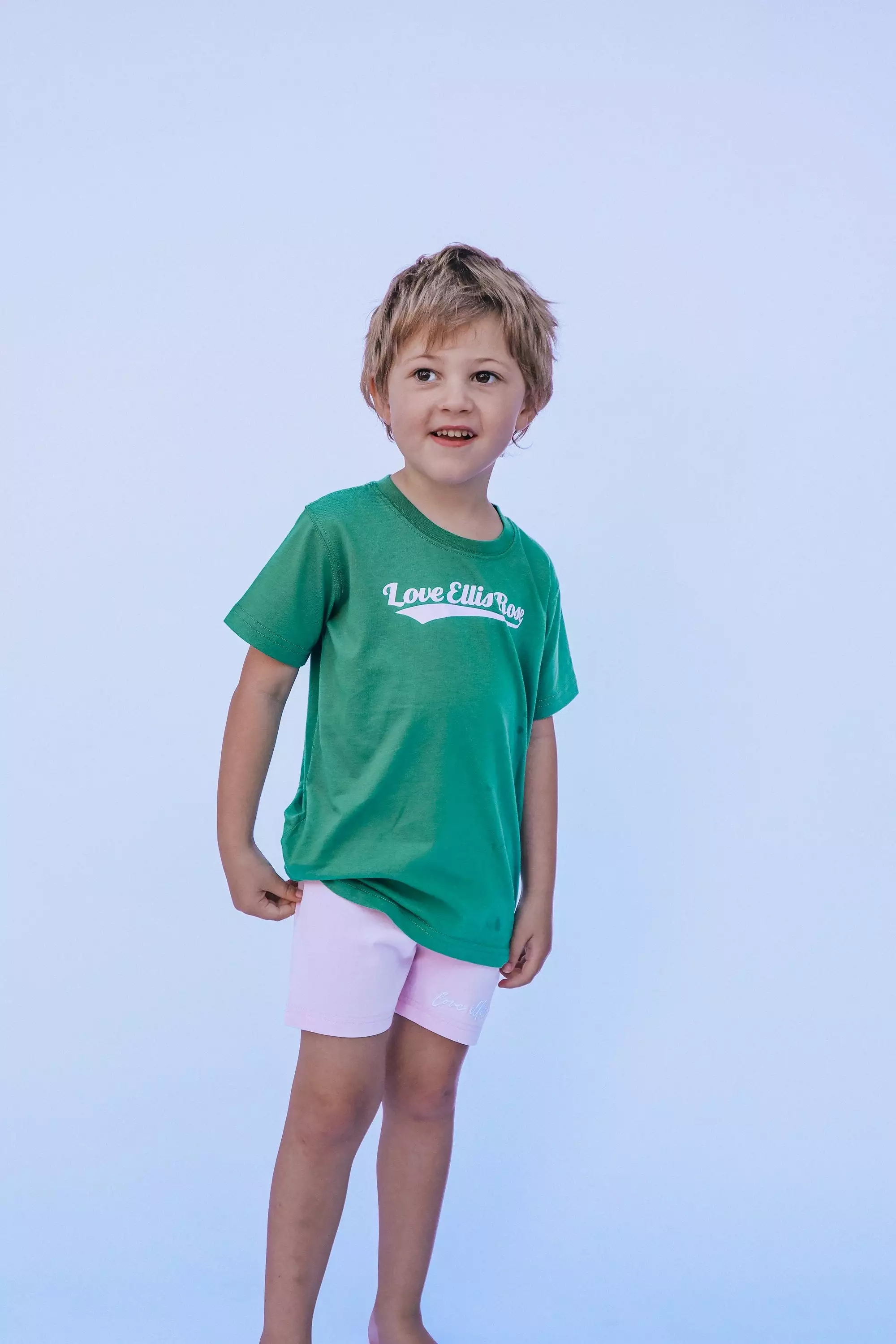 Kids Tee - Green & Pink with Ellis Rose Graphic