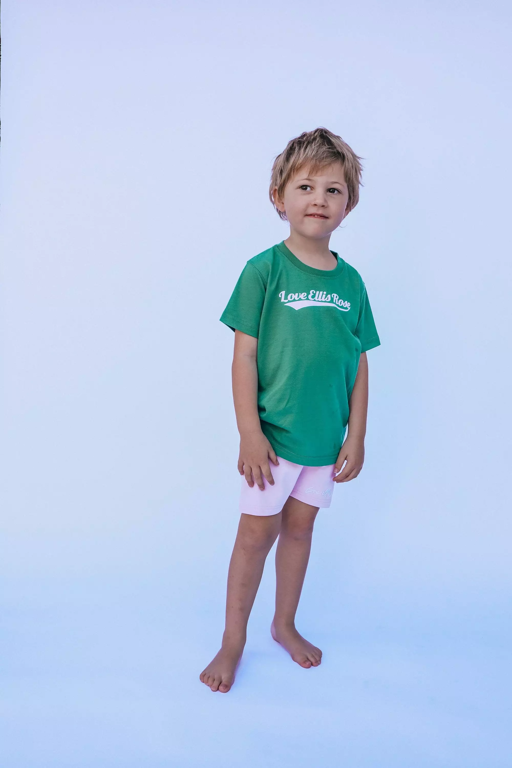 Kids Tee - Green & Pink with Ellis Rose Graphic