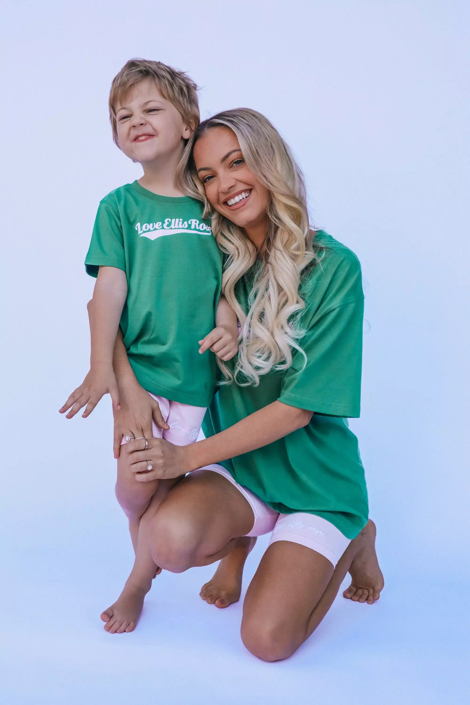 Kids Tee - Green & Pink with Ellis Rose Graphic