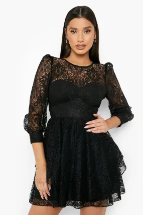 Lace Mini Skater Dress with Corset Detail