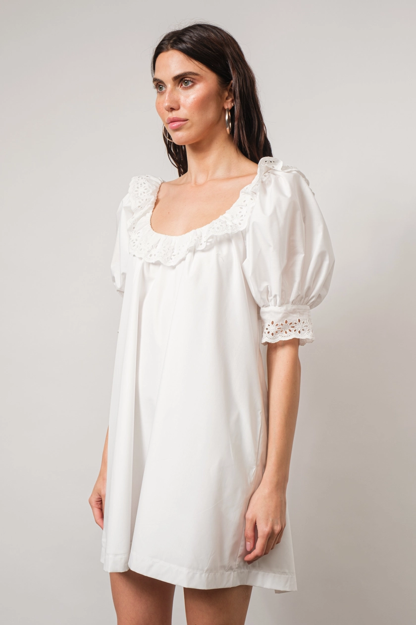 Lace Shift Dress with Trim