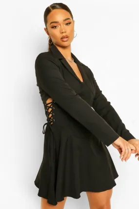 Lace-Up Waist Blazer Dress