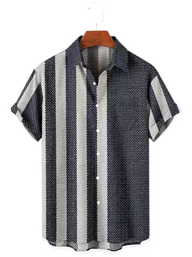 Large Size Striped Short Sleeve Shirt with Pockets and 3D Printing