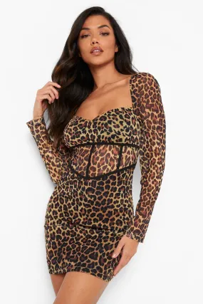 Leopard Corset Mini Dress with Print Detail