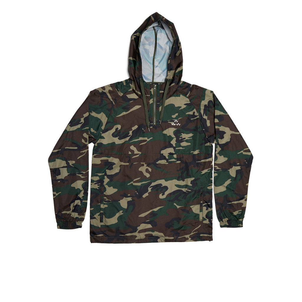 Lightweight camo windbreaker with a hood