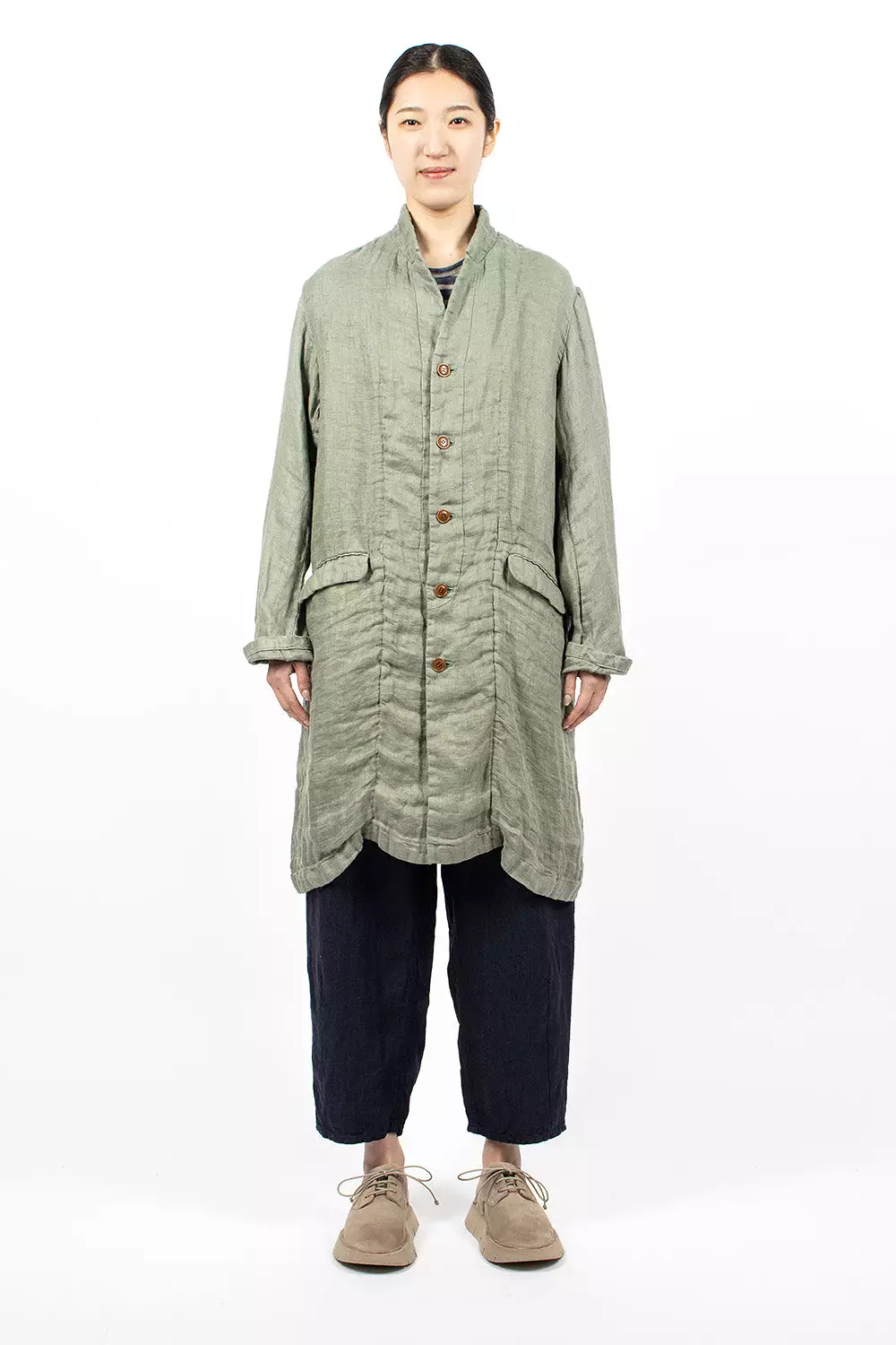 Linen Trench Coat - Sage Green