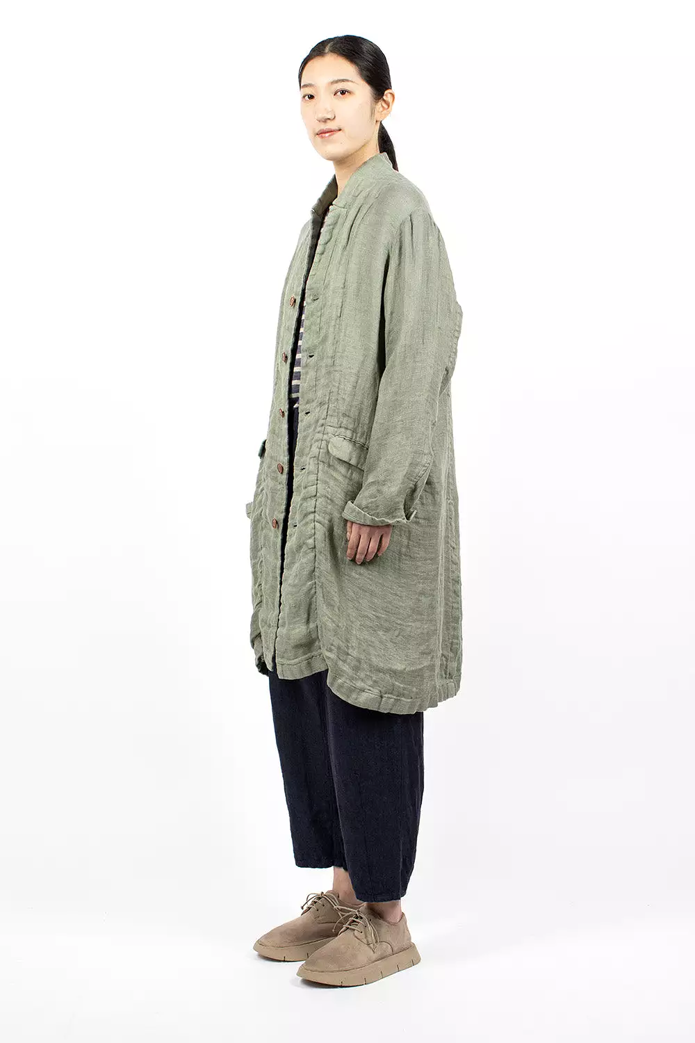 Linen Trench Coat - Sage Green