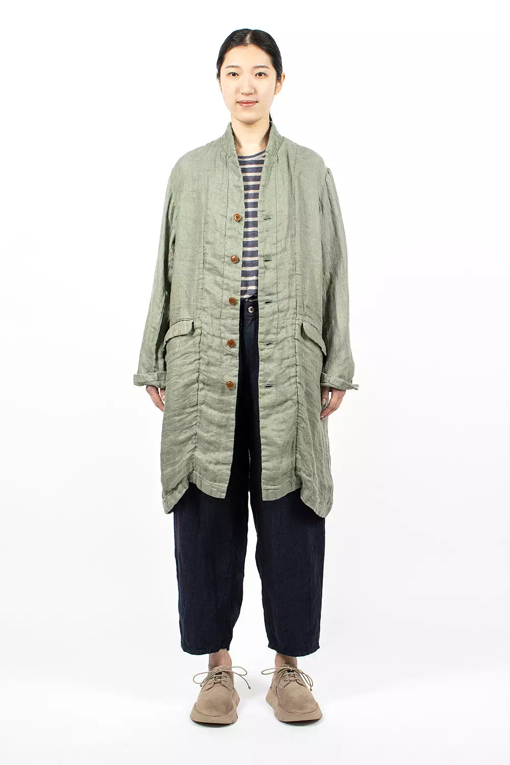 Linen Trench Coat - Sage Green