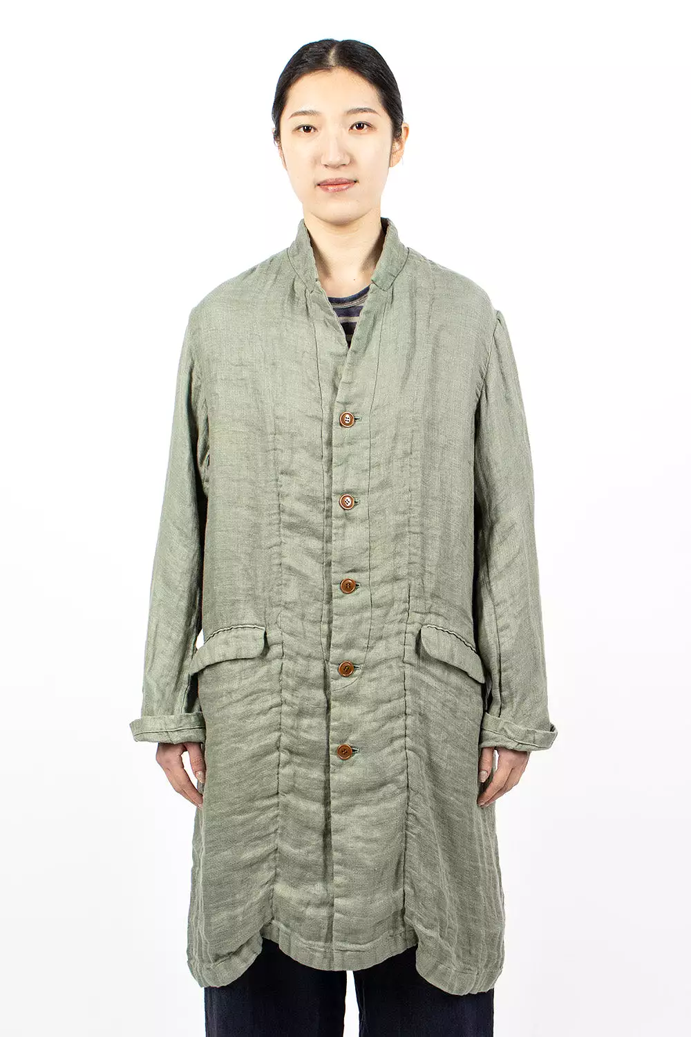 Linen Trench Coat - Sage Green