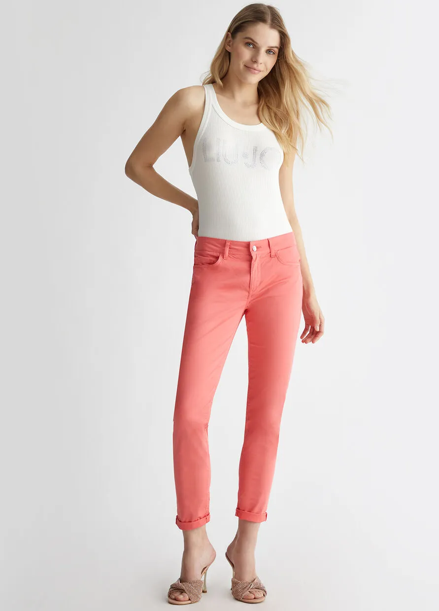 LiuJo Cropped Bottom Up Pants MA4272 T4810 New Rose Salmon