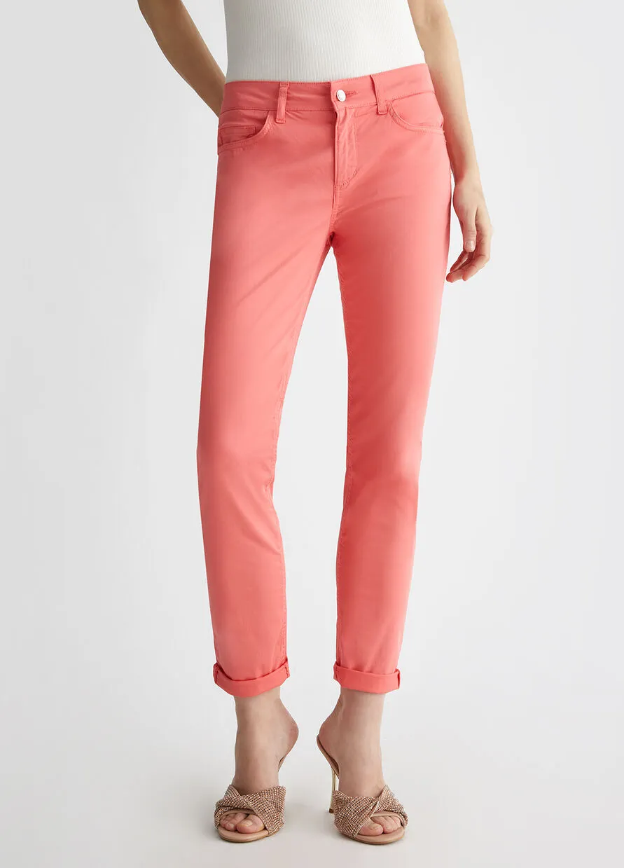 LiuJo Cropped Bottom Up Pants MA4272 T4810 New Rose Salmon