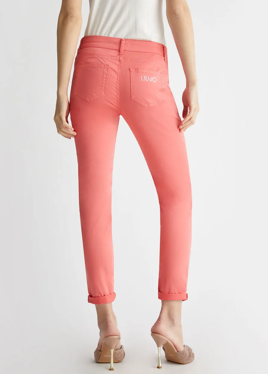 LiuJo Cropped Bottom Up Pants MA4272 T4810 New Rose Salmon