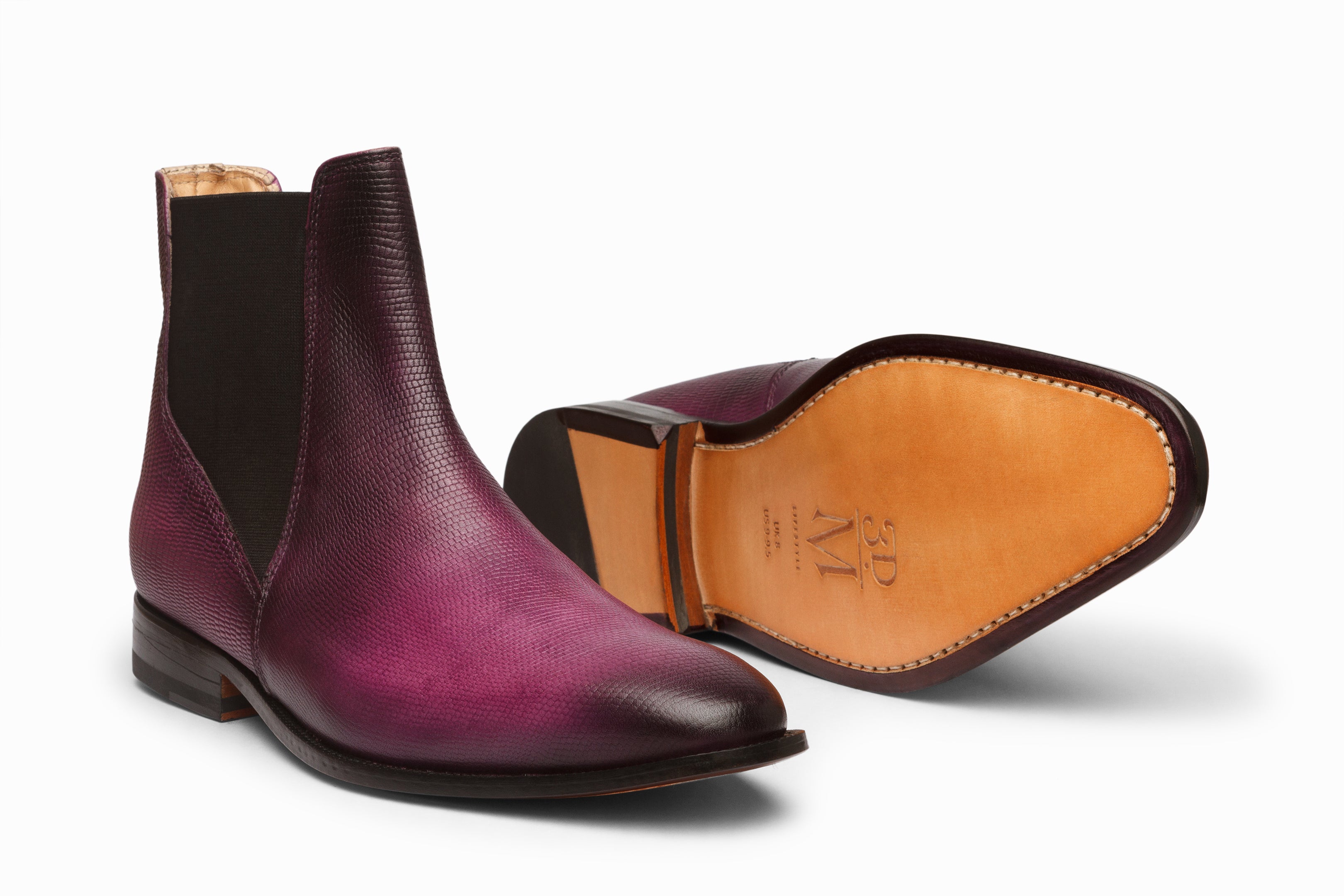 Lizard Print Chelsea Boots - Purple Patina