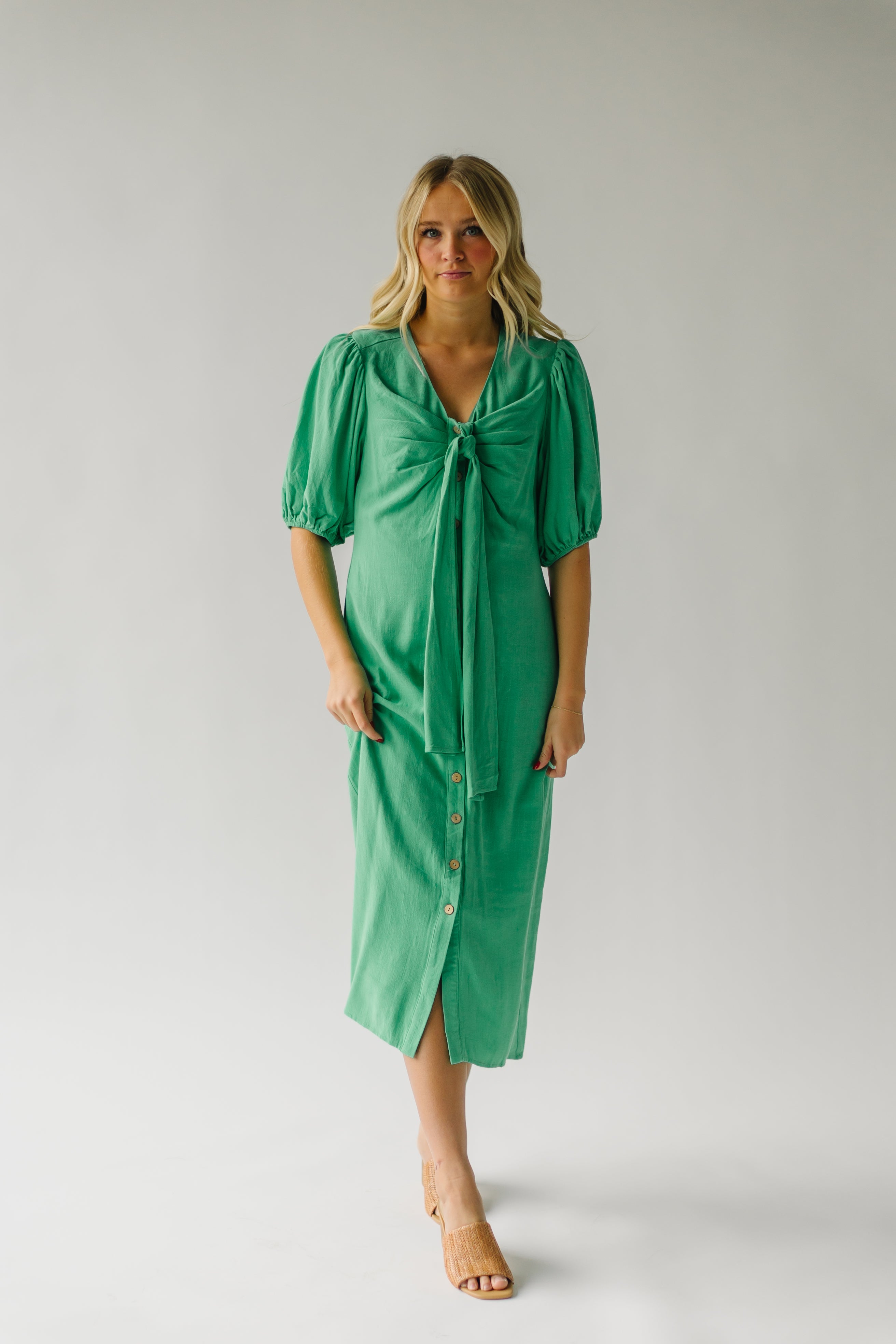 Lizton Midi Dress - Kelly Green - Knotted Detail