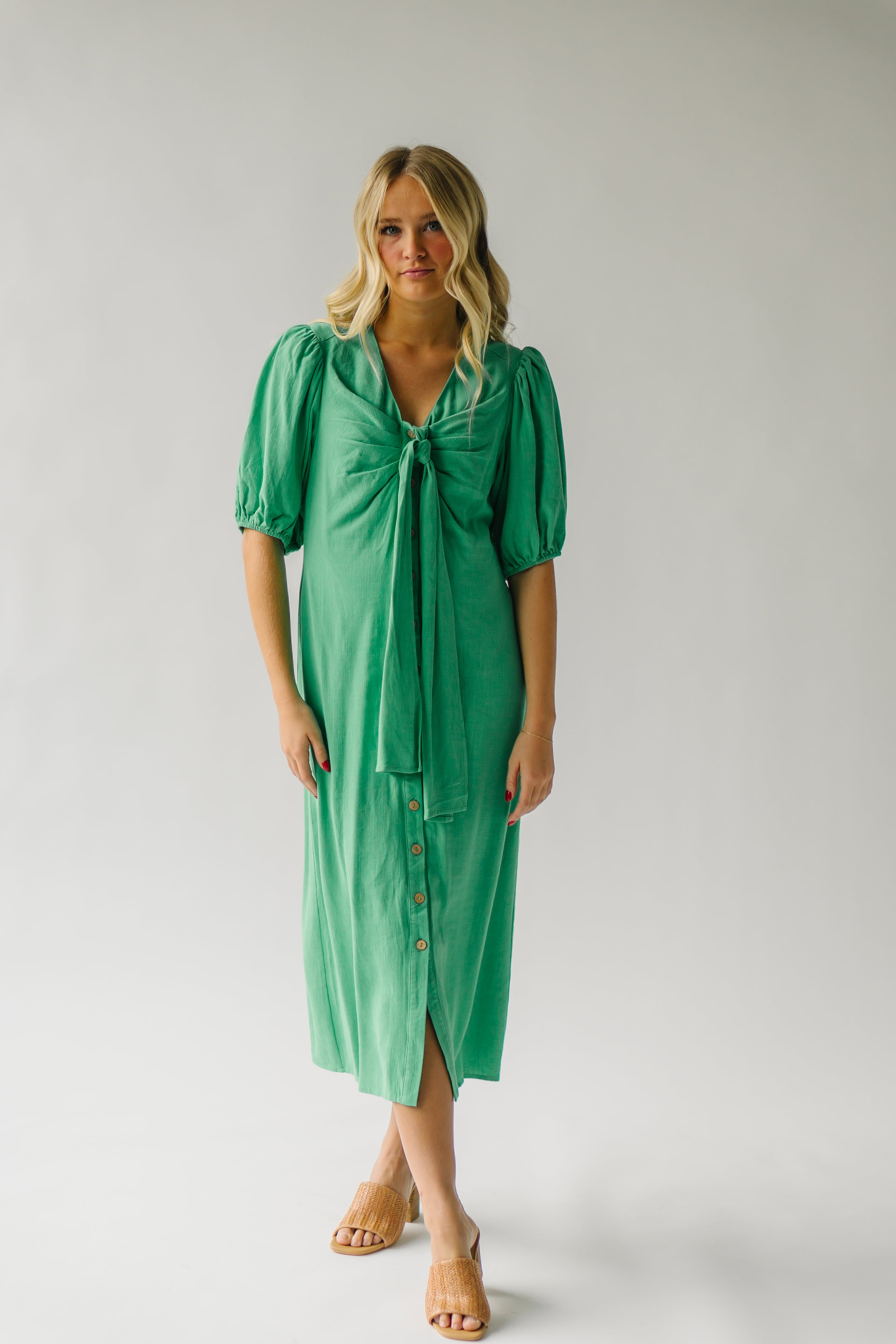 Lizton Midi Dress - Kelly Green - Knotted Detail