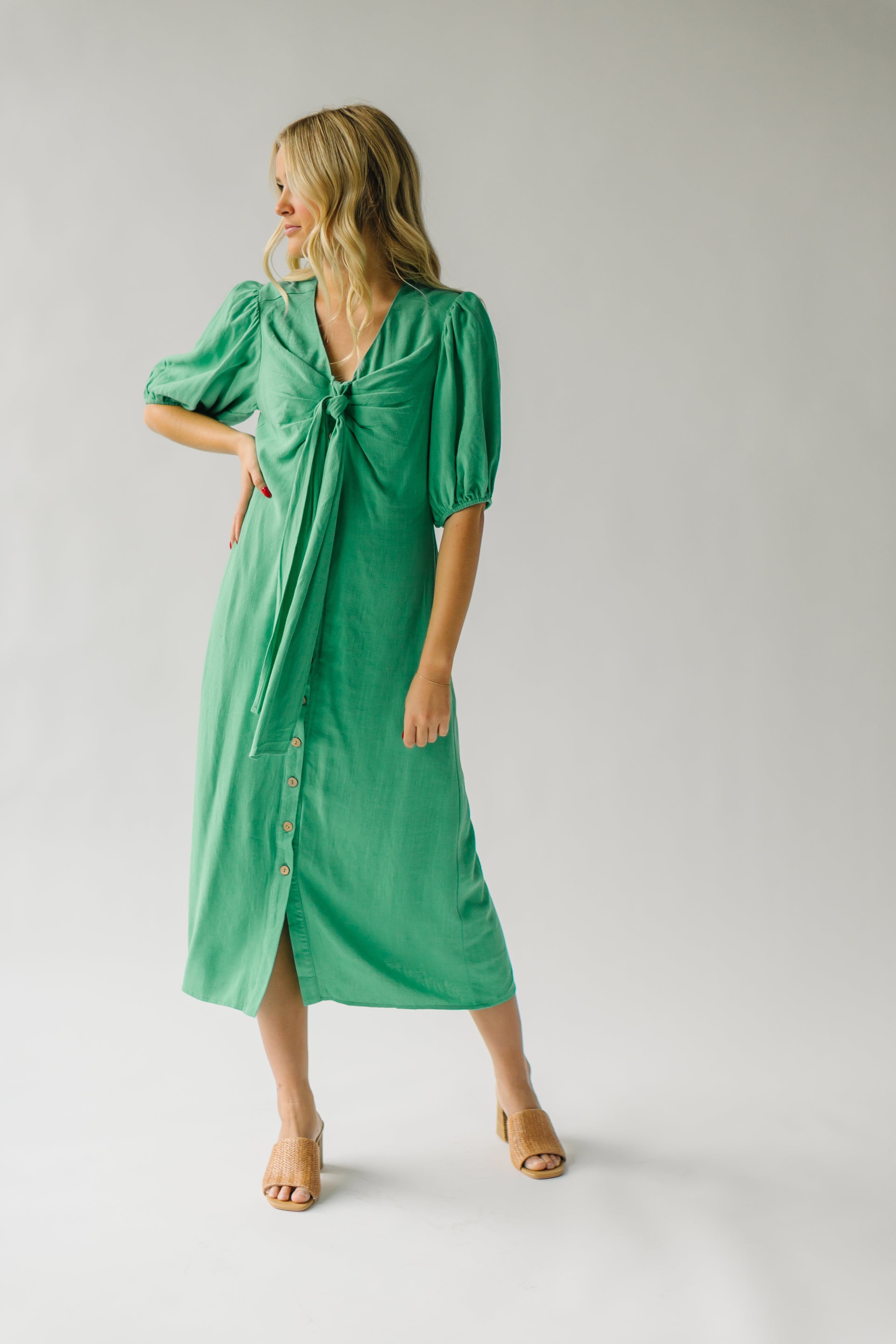 Lizton Midi Dress - Kelly Green - Knotted Detail