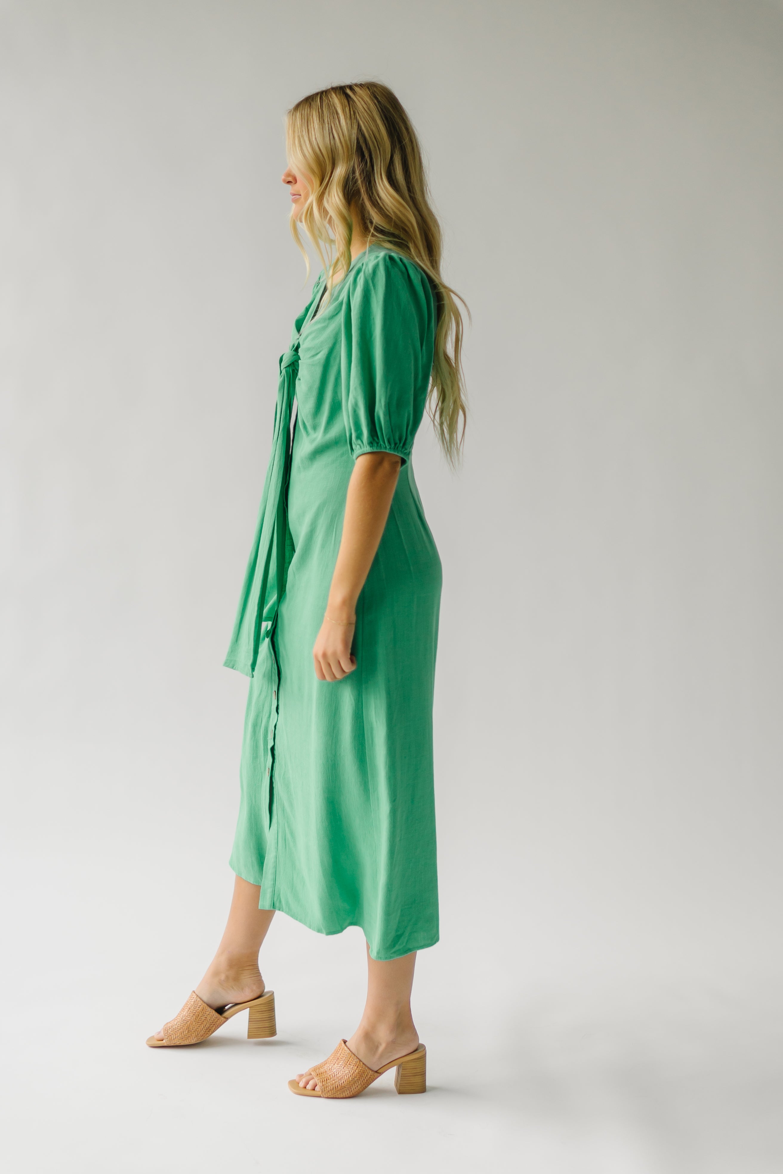 Lizton Midi Dress - Kelly Green - Knotted Detail