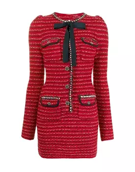 Long Sleeve Fitted Knit Dress with Bow Detail