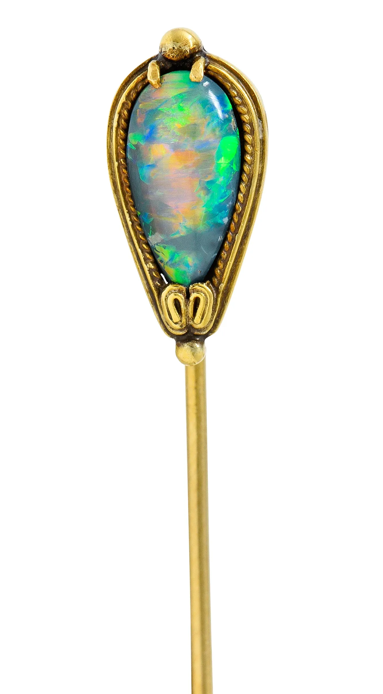 Louis Comfort Tiffany Stickpin in Black Opal Cabochon 18 Karat Gold