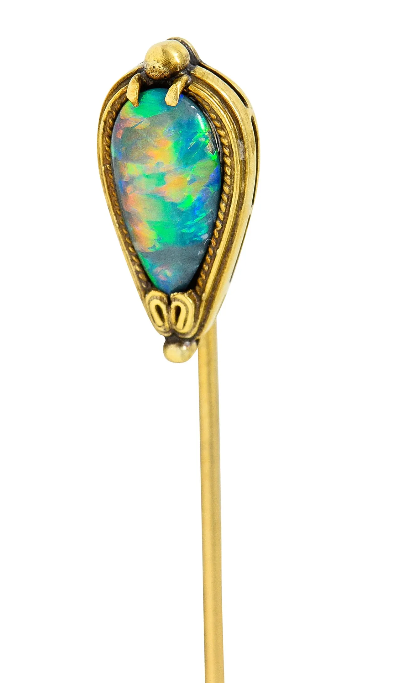 Louis Comfort Tiffany Stickpin in Black Opal Cabochon 18 Karat Gold