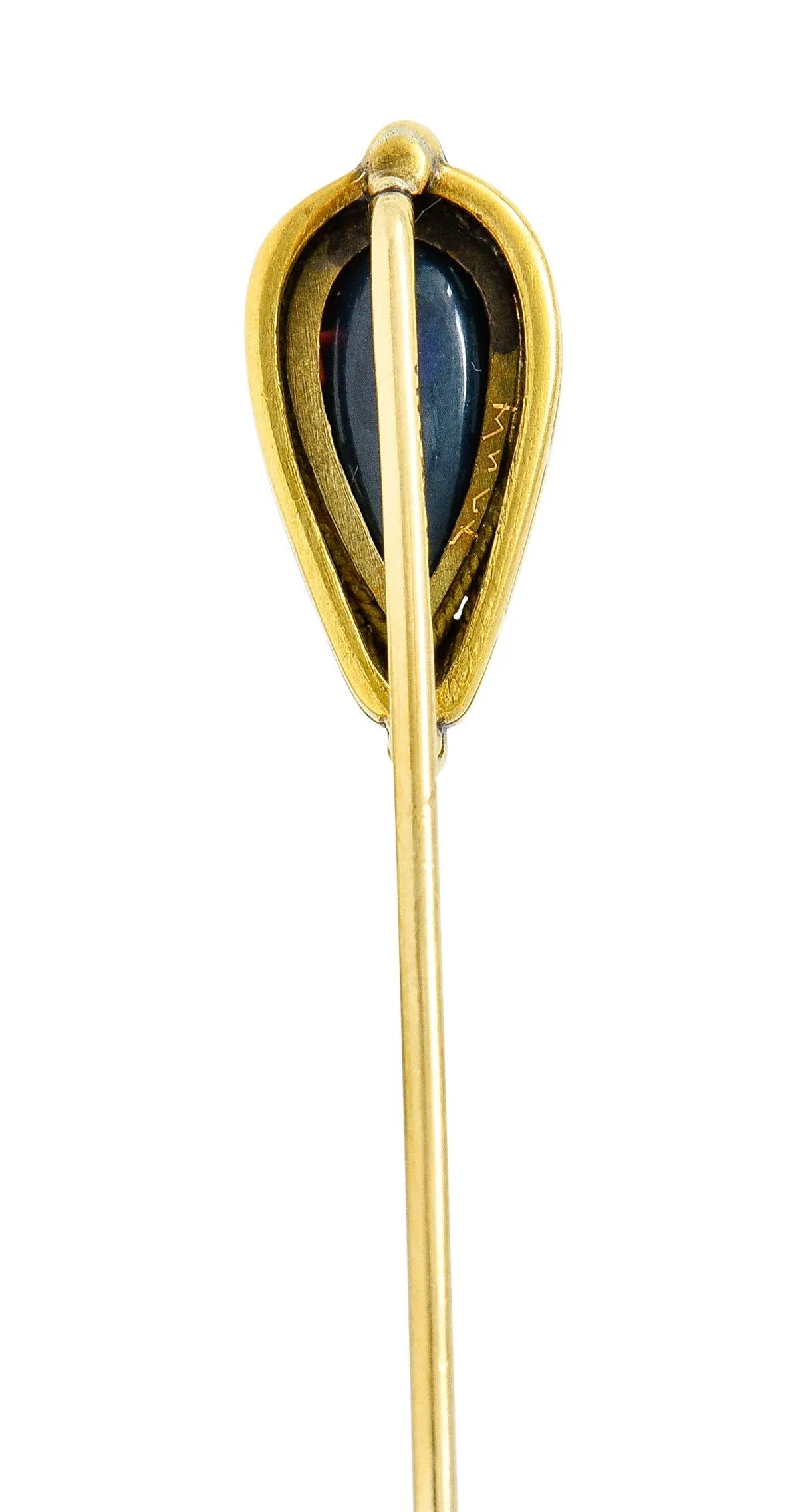 Louis Comfort Tiffany Stickpin in Black Opal Cabochon 18 Karat Gold