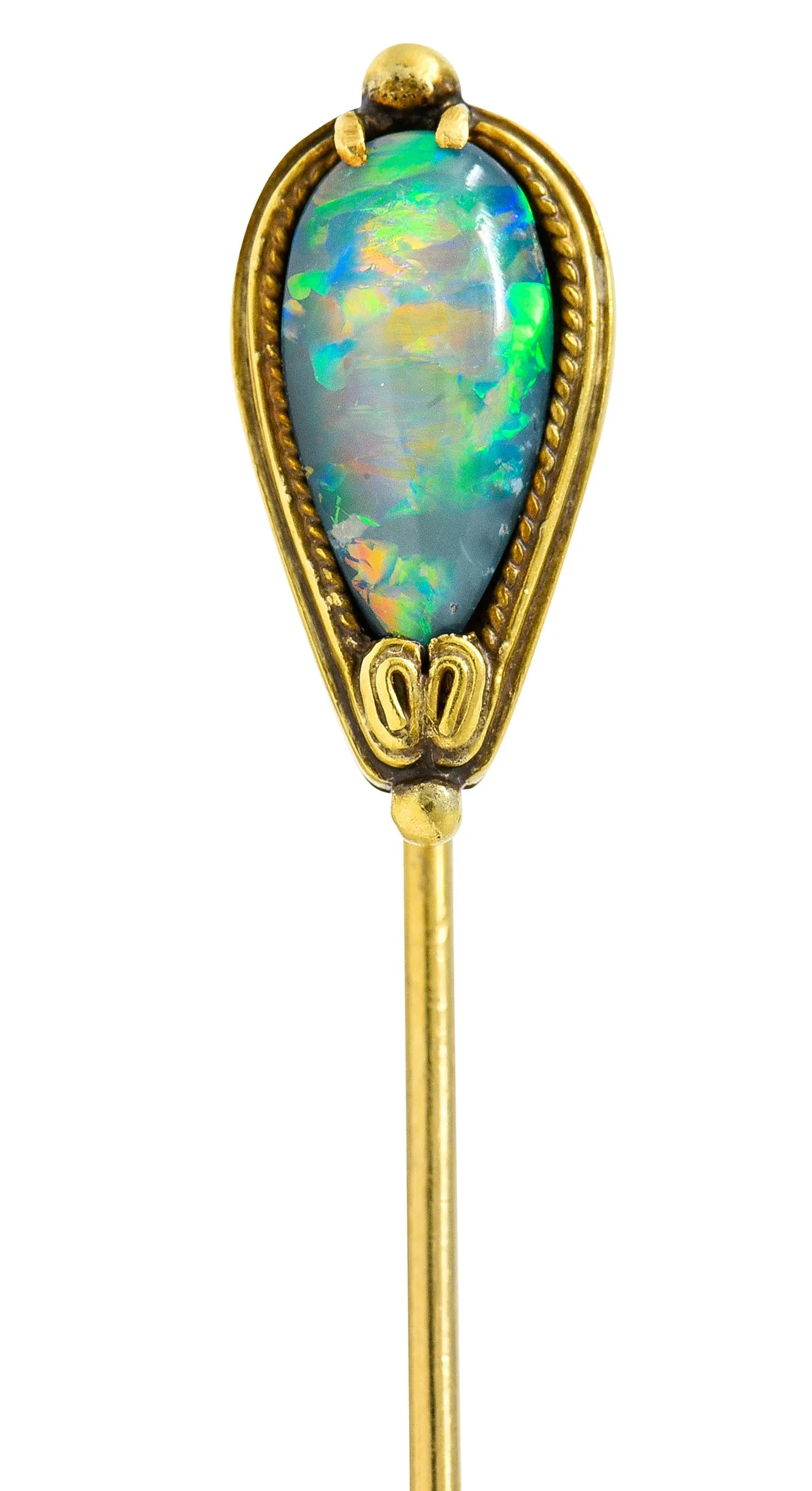 Louis Comfort Tiffany Stickpin in Black Opal Cabochon 18 Karat Gold