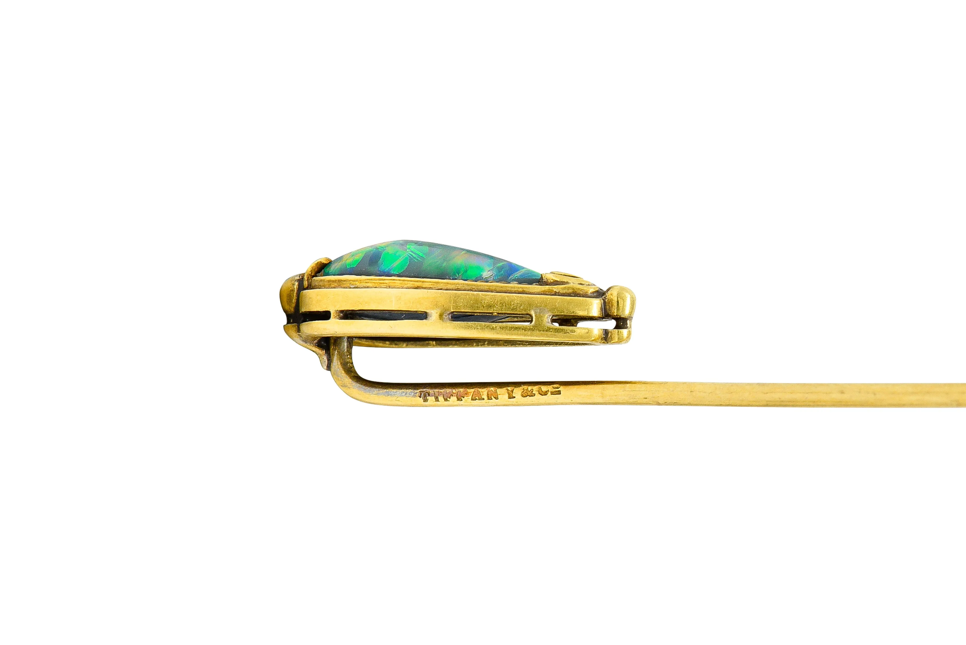 Louis Comfort Tiffany Stickpin in Black Opal Cabochon 18 Karat Gold