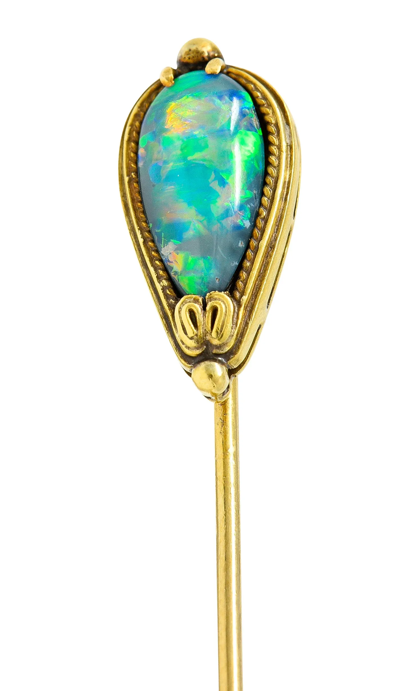 Louis Comfort Tiffany Stickpin in Black Opal Cabochon 18 Karat Gold