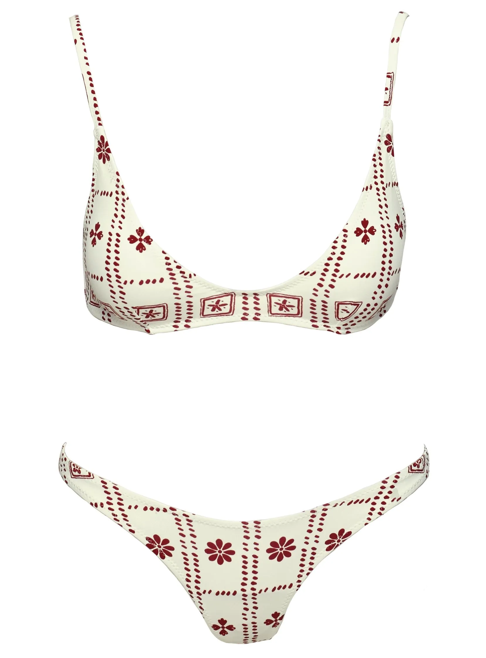 High Cut Cheeky Bikini Bottoms White / Red Love Letters.