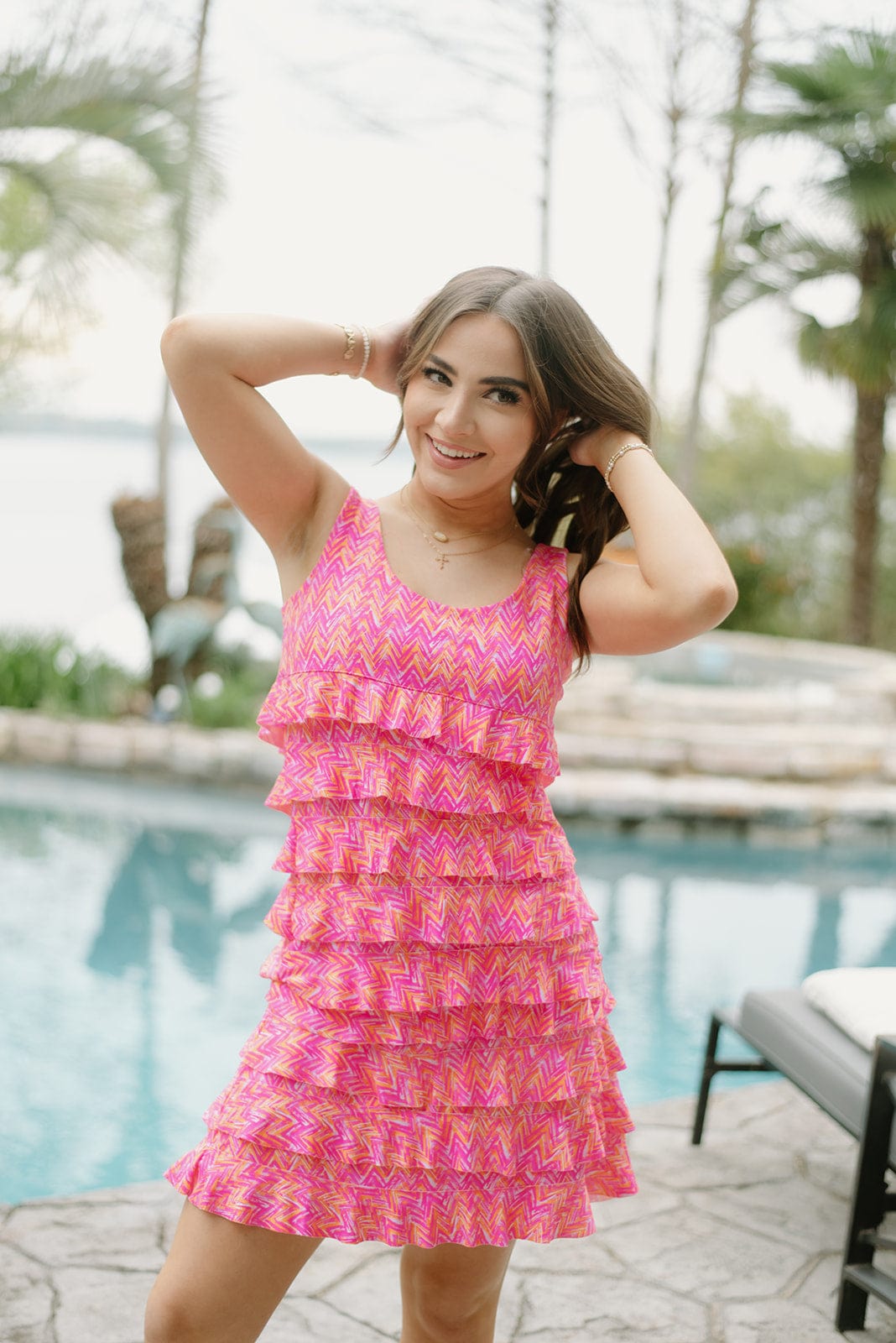 Lulu B Pink Ruffle Dress - Sleeveless Print Design