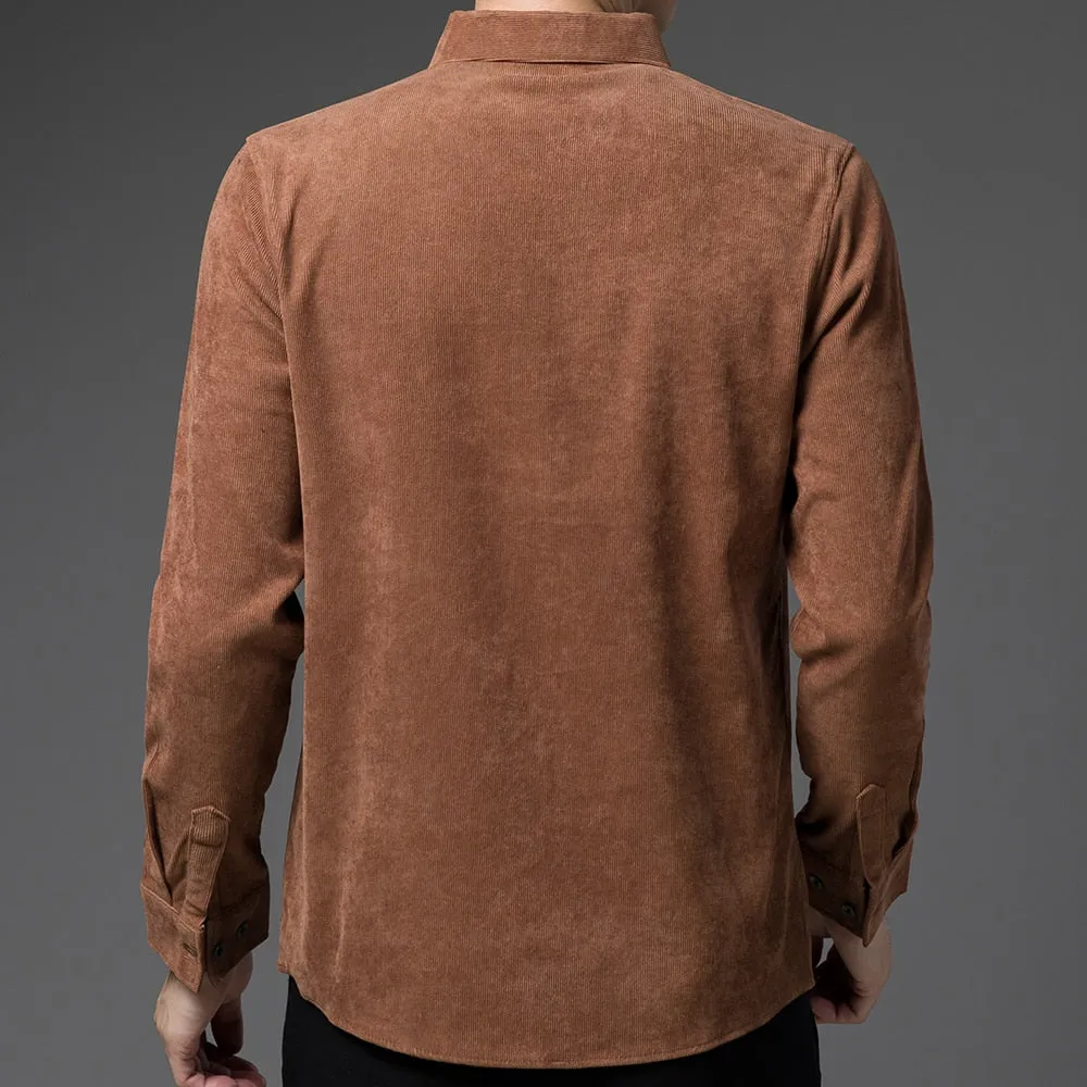 Luxury Solid Color Square Collar Long Sleeve Shirt for Men