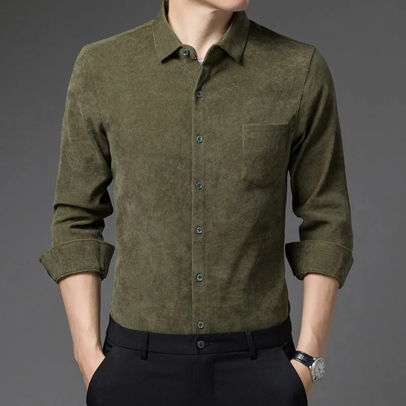 Luxury Solid Color Square Collar Long Sleeve Shirt for Men