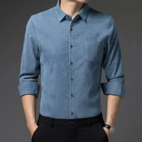 Luxury Solid Color Square Collar Long Sleeve Shirt for Men