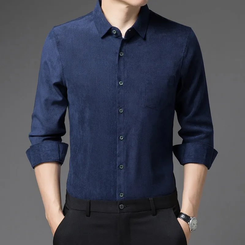 Luxury Solid Color Square Collar Long Sleeve Shirt for Men