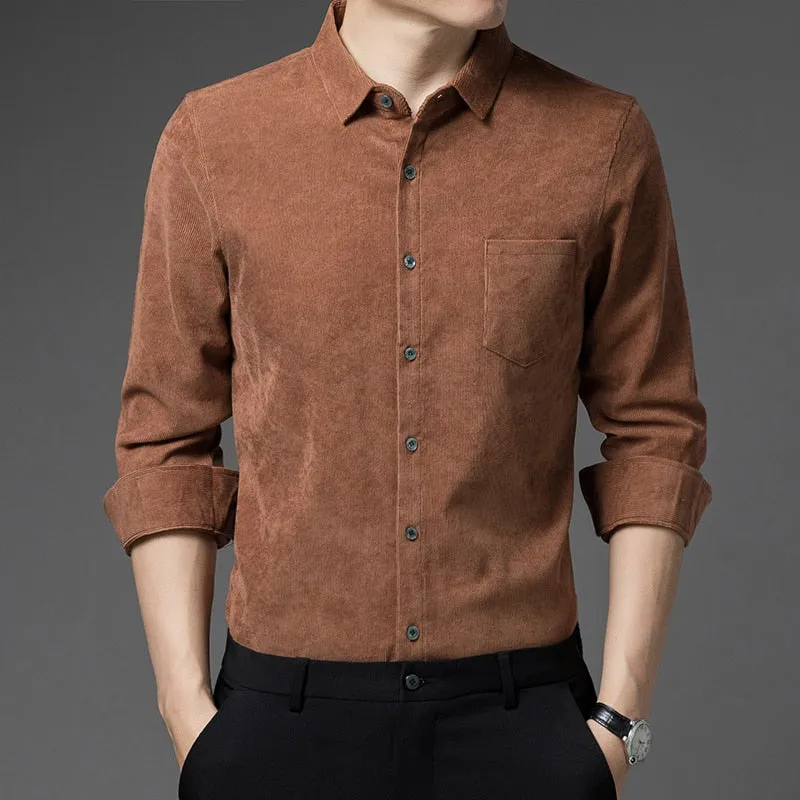 Luxury Solid Color Square Collar Long Sleeve Shirt for Men