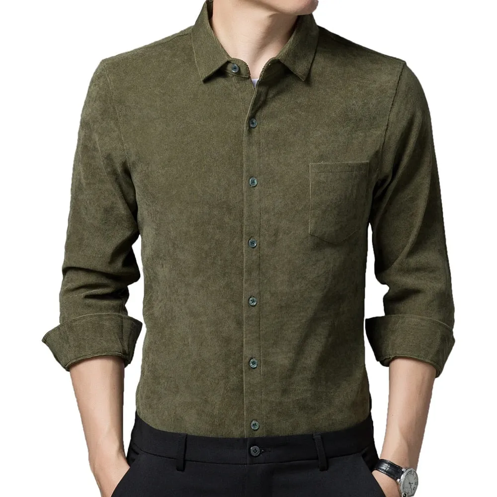 Luxury Solid Color Square Collar Long Sleeve Shirt for Men