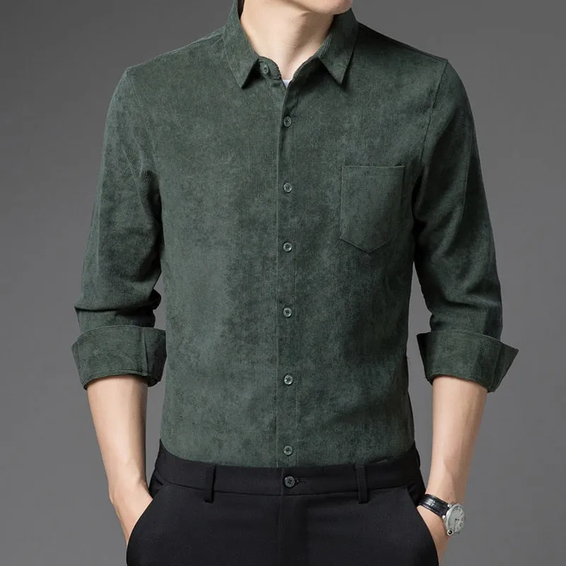 Luxury Solid Color Square Collar Long Sleeve Shirt for Men