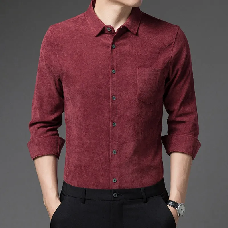 Luxury Solid Color Square Collar Long Sleeve Shirt for Men