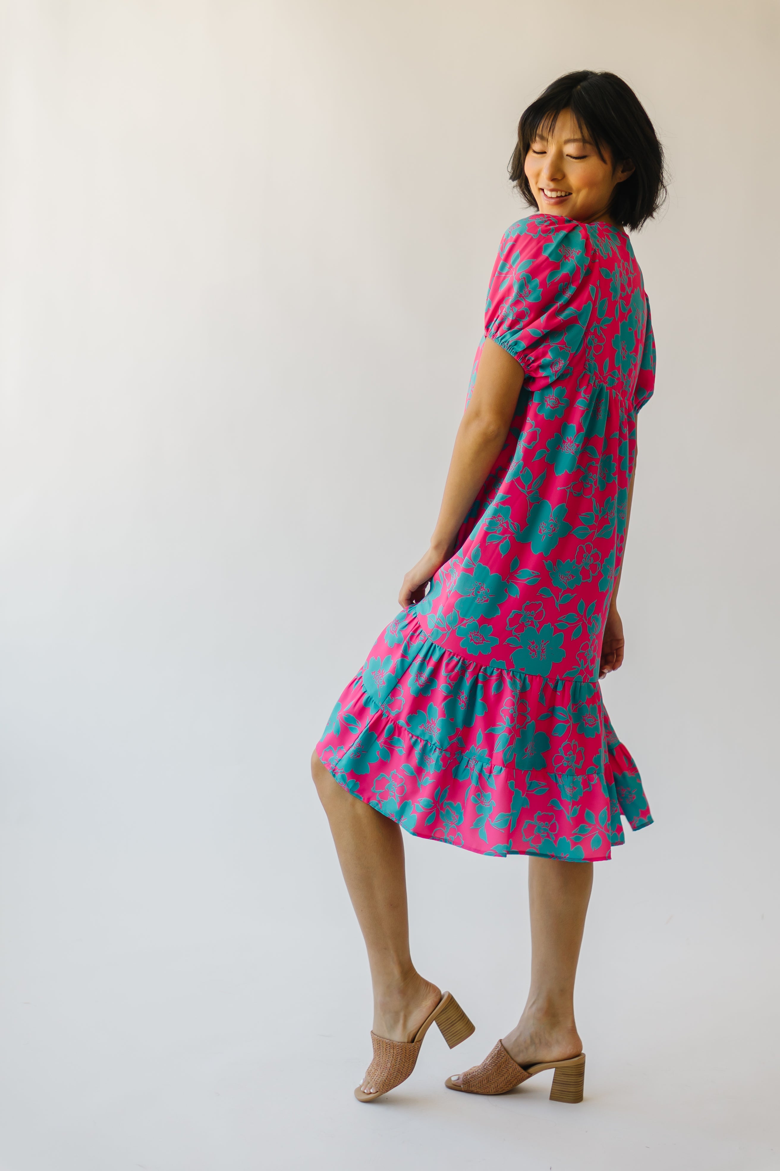 Magdalena Floral Dress Fuchsia Smocked Detail