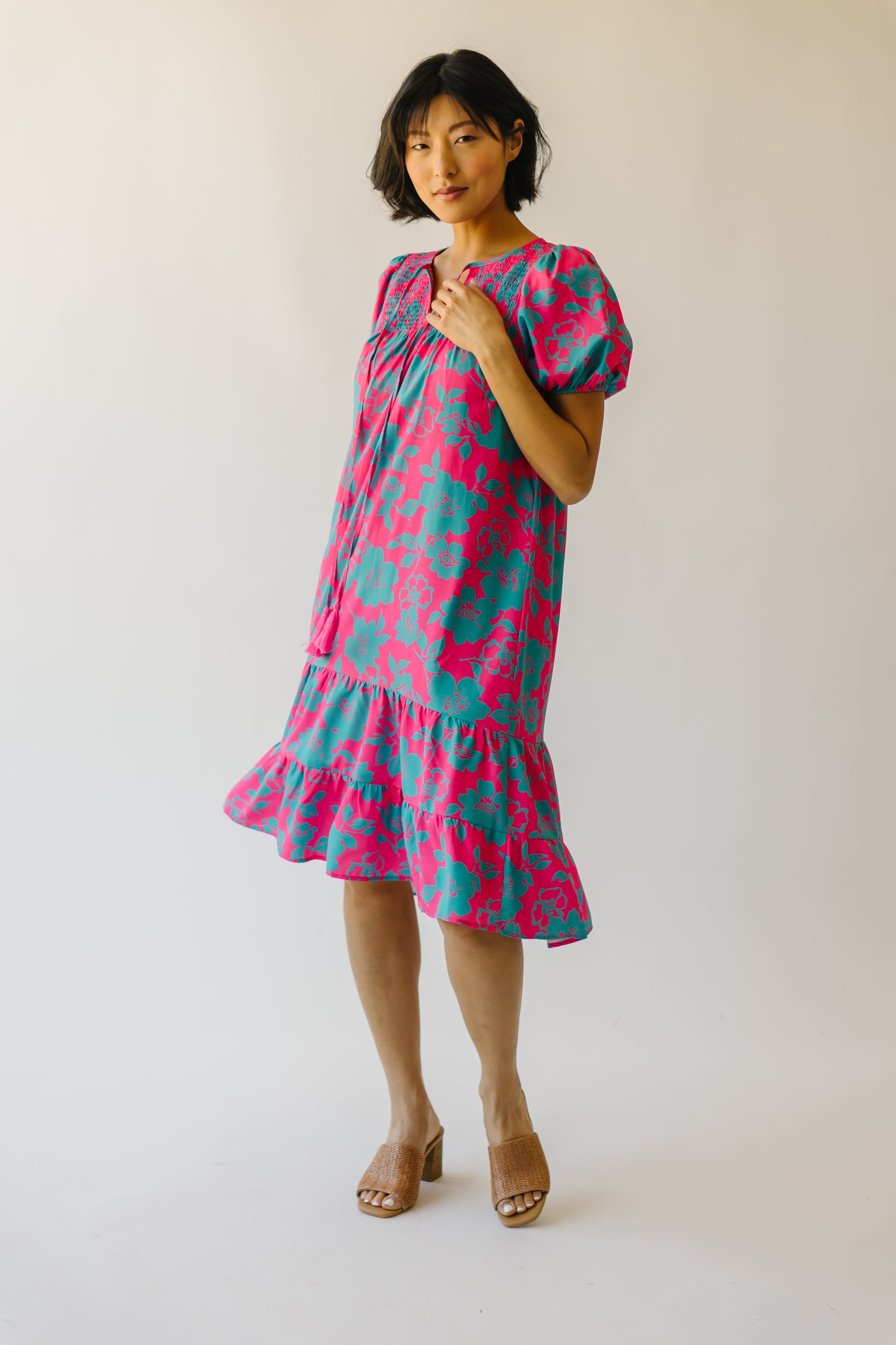 Magdalena Floral Dress Fuchsia Smocked Detail