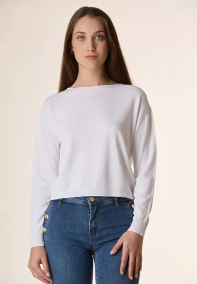 White Cropped Crew Neck Sweater