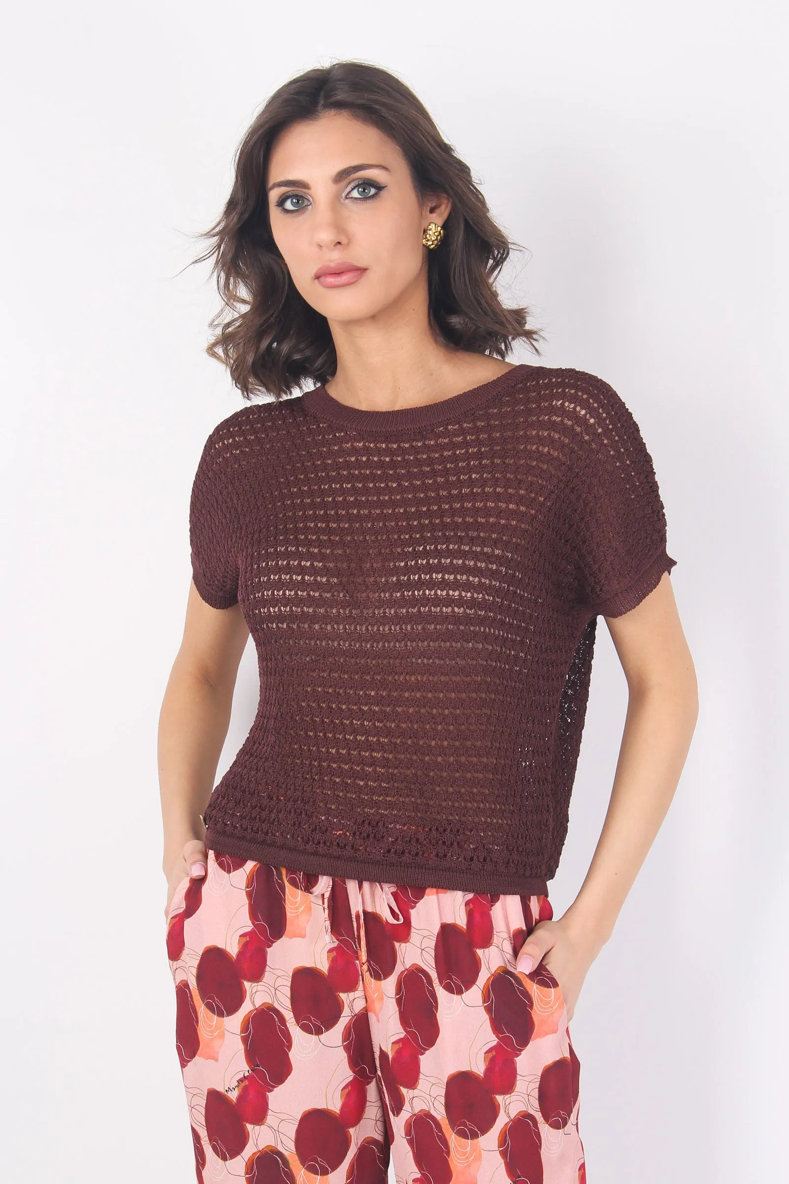 Chocolate Cropped Perforated Top