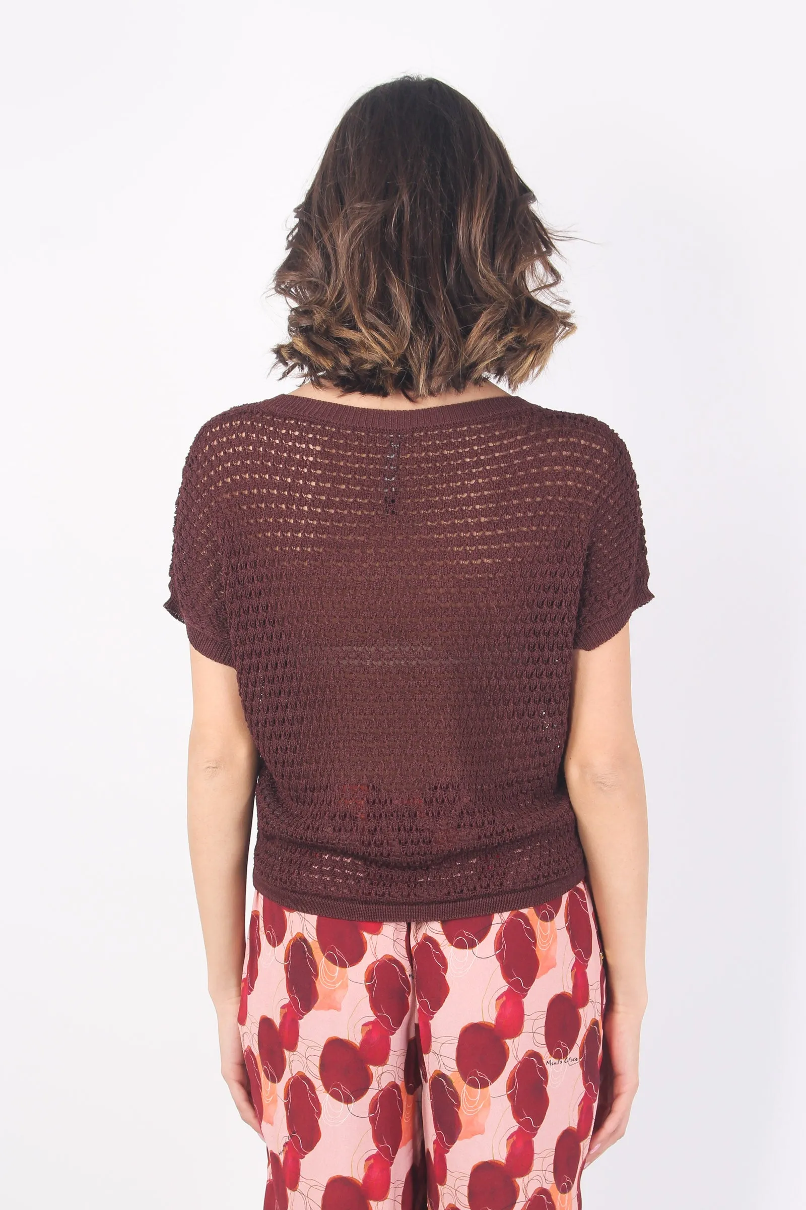 Chocolate Cropped Perforated Top