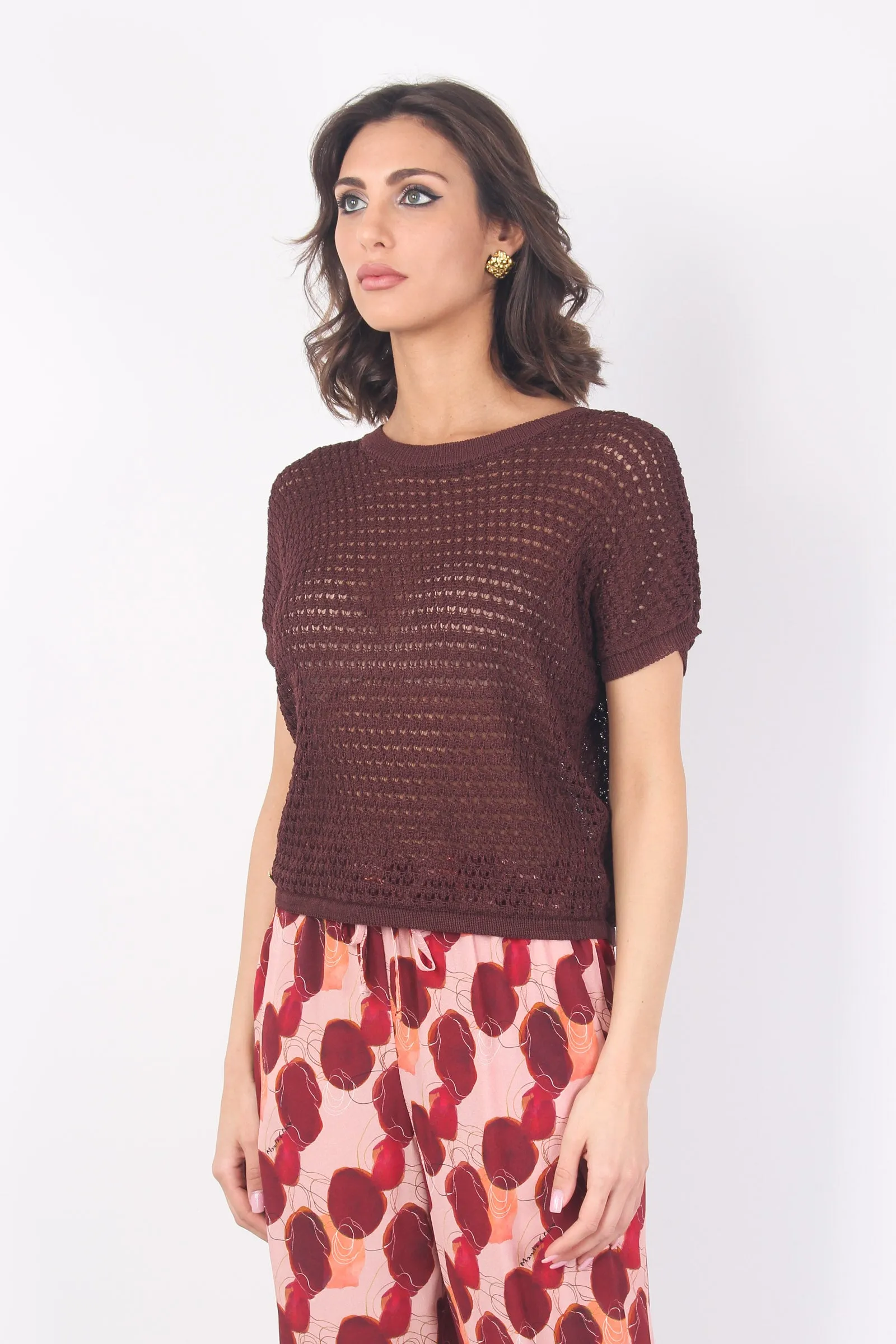 Chocolate Cropped Perforated Top