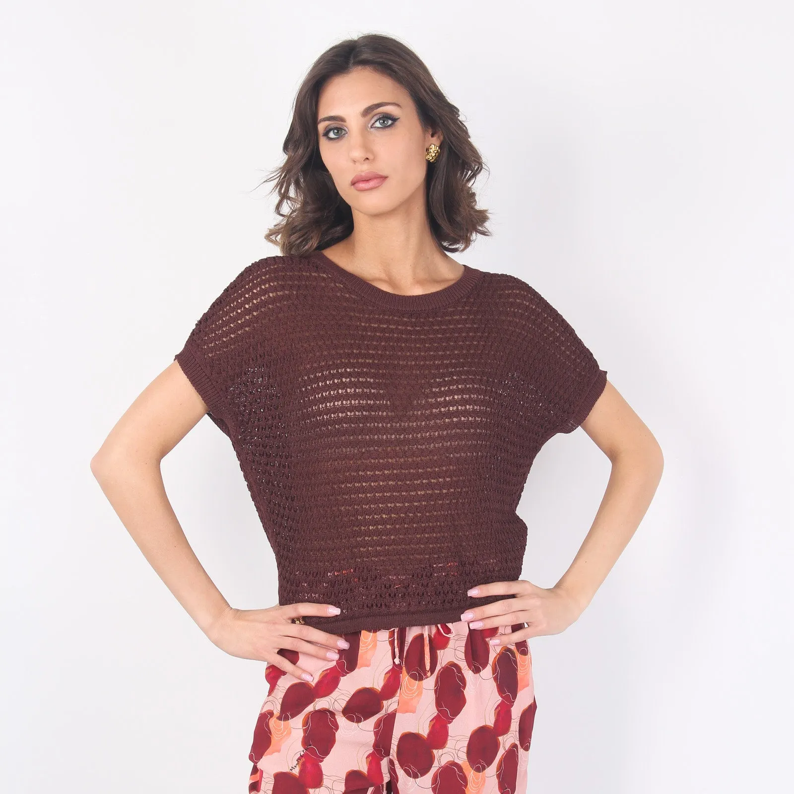 Chocolate Cropped Perforated Top